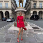 Elegant Red Bow Mini Dress – Long Sleeve Valentine's Day Evening Outfit for Women