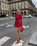 Elegant Red Bow Mini Dress – Long Sleeve Valentine's Day Evening Outfit for Women