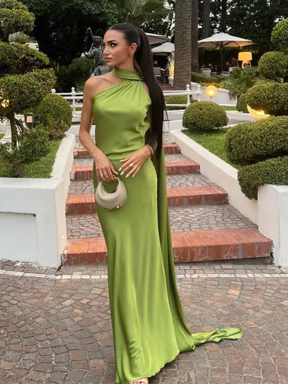 Elegant Satin Ribbon Maxi Dress – Sleeveless Backless Party Gown for Women