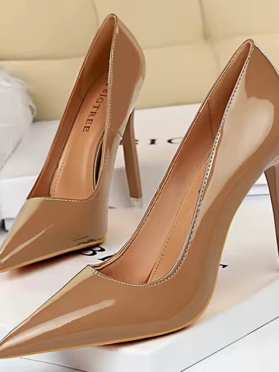 Elegant 7.5cm Stiletto Heels – Classic Metallic Leather Pumps for Weddings, Office & Formal Wear