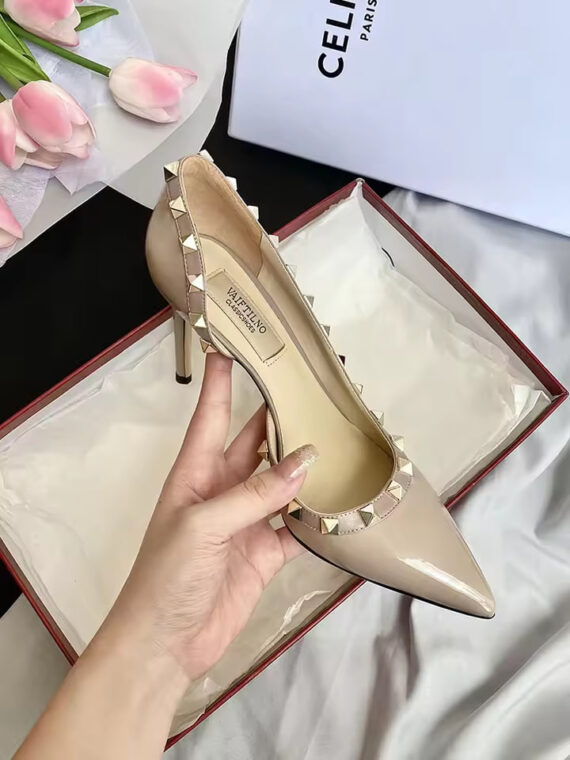 Luxury Women's High Heel Sandals – Rivet-Embellished Leather Pointed Toe Pumps for Summer Fashion